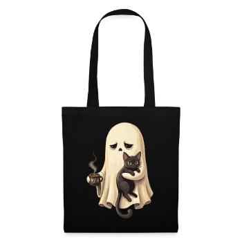 Ghost cat with coffee cup - Tote Bag - black - Front