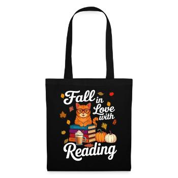 Cat Reading Books Autumn Pumpkin - Book Lover - Tote Bag - black - Front