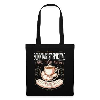 Sonntag ist Spieltag Kaffee Mahjong - Stoffbeutel - Schwarz - Vorne