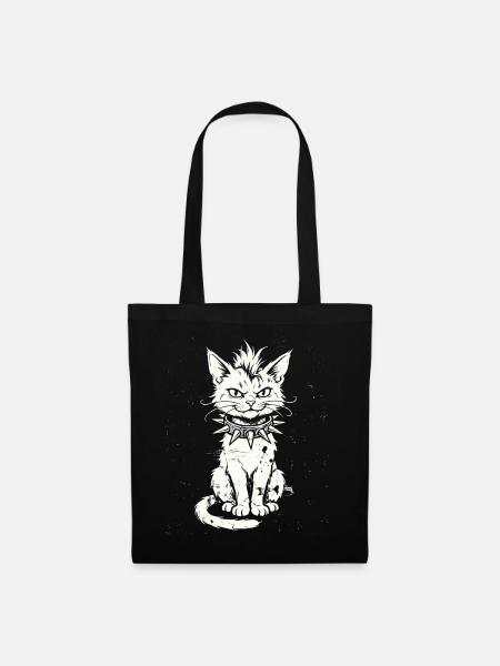 PunkRock, Katze, Punk Rocker Musik - Stoffbeutel - Schwarz