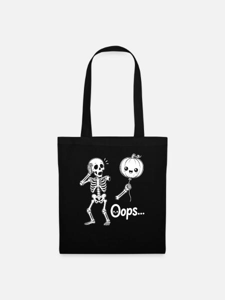 Skeleton Holding Balloon pumpkin Halloween - Stoffbeutel - Schwarz