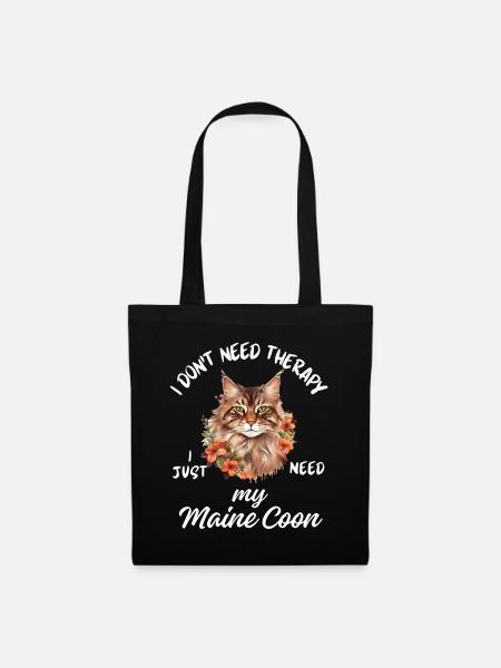 Florale Maine Coon Katze - Stoffbeutel - Schwarz