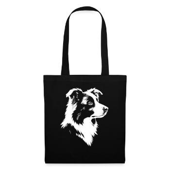 Border Collie Kopf Portrait - Stoffbeutel - Schwarz - Vorne