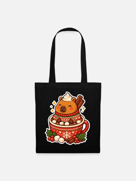 Capybara Weihnachten cozy Motiv - Stoffbeutel - Schwarz
