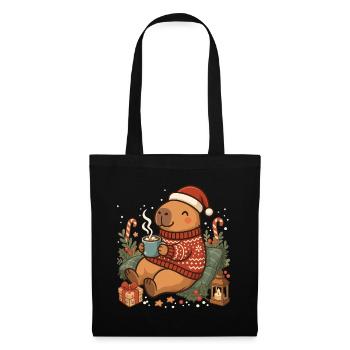 Capybara im Weihnachtspullover - Stoffbeutel - Schwarz - Vorne