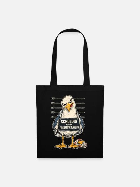 Möwe Fischbrötchenraub Lustiger Spruch Shirt - Stoffbeutel - Schwarz