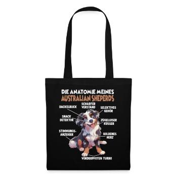  Australian Shepherd Hundehalter T Aussie Anatomie - Stoffbeutel - Schwarz - Vorne