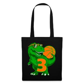 DINOSAURIER 3 JAHRE BASKETBALL 3. GEBURTSTAG - Stoffbeutel - Schwarz - Vorne