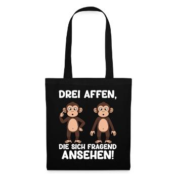 Drei Affen Ansehen Fragen Lustiger Spruch Humor - Stoffbeutel - Schwarz - Vorne