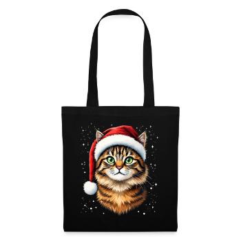 Weihnachtskatze mit rotem Hut - Stoffbeutel - Schwarz - Vorne
