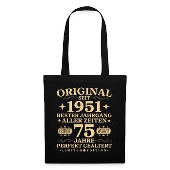 75 Jahre alt Geburtstag 1951 Jahrgang - Stoffbeutel - Schwarz - Vorne