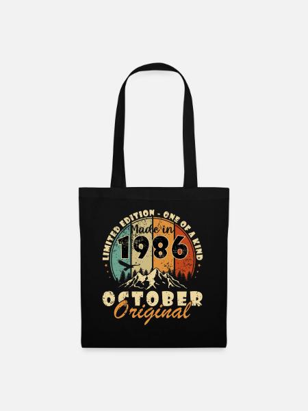 Oktober 1986 Jahrgang Vintage Geburtstag Retro - Stoffbeutel - Schwarz