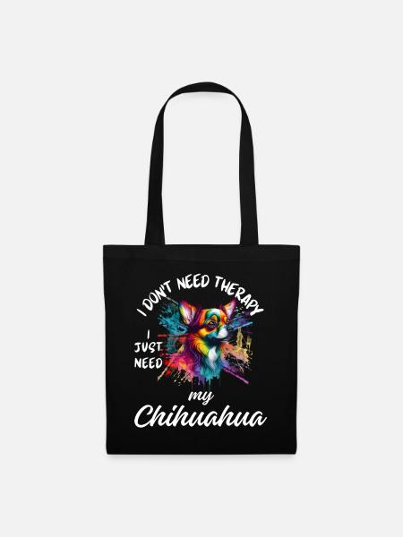Bunter Regenbogenspritzer Chihuahua - Stoffbeutel - Schwarz