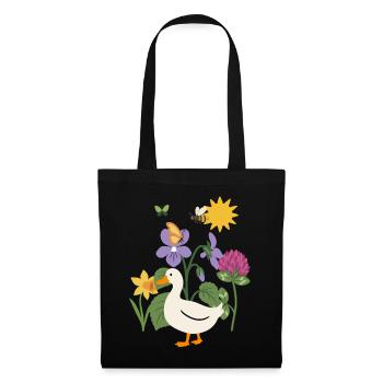 Blumenzeichnung · Biene · Ente · Blüten - Stoffbeutel - Schwarz - Vorne