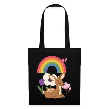 Pflanzenliebhaber · Mohn · Rehkitz · Blumenstrauß - Stoffbeutel - Schwarz - Vorne