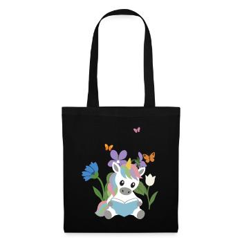 Veilchen · Garten · Bücher Einhorn · Schmetterling - Stoffbeutel - Schwarz - Vorne