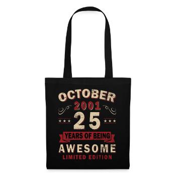 25. Geburtstag Geschenk Mann Original Oktober 2001 - Stoffbeutel - Schwarz - Vorne