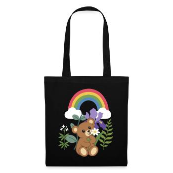 Farn · Natur · Teddy mit Blume - Stoffbeutel - Schwarz - Vorne