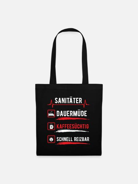 Kaffeesuechtig Dauermüde Sanitäter - Stoffbeutel - Schwarz
