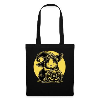 Meerschweinchen Halloween Hexenhut Kürbis Vollmond - Stoffbeutel - Schwarz - Vorne