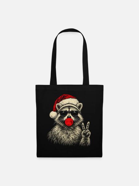 Waschbär Weihnachten Weihnachtsmann Sonnenbrille - Stoffbeutel - Schwarz