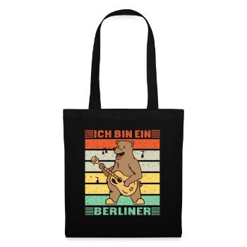 Berliner Bär Gitarre Vintage - Ich bin ein Berline - Stoffbeutel - Schwarz - Vorne