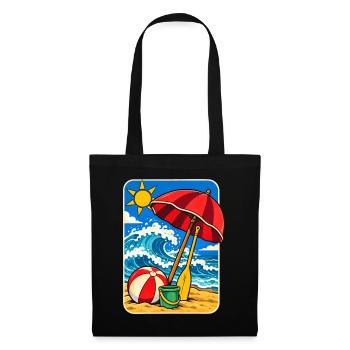 Retro Sunny Beach Day Illustration - Stoffbeutel - Schwarz - Vorne