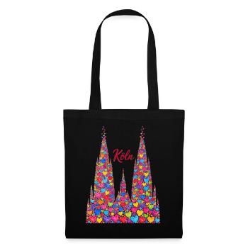 Kölner Dom mit Konfetti Karneval Fasching Köln - Stoffbeutel - Schwarz - Vorne