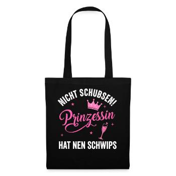 Prinzessin mit Krone und Sektglas in Pink Glitzer - Stoffbeutel - Schwarz - Vorne