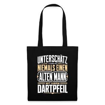Alter Mann mit Dartpfeil - Stoffbeutel - Schwarz - Vorne