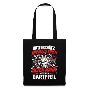 Alter Mann mit Dartpfeil - Stoffbeutel - Schwarz - Vorne