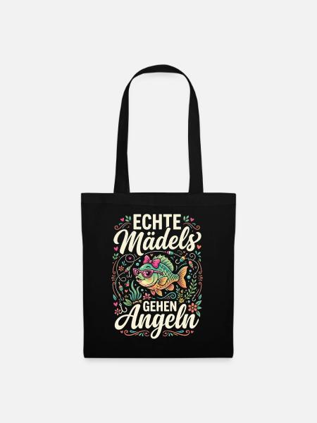 Echte Mädels Gehen Angeln - Stoffbeutel - Schwarz