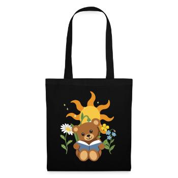 Teddy Blumen Kinder Lesen Design - Stoffbeutel - Schwarz - Vorne
