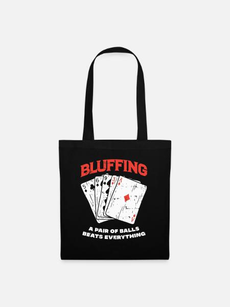 Bluffing Kartenmotif mit Pokerheld - Stoffbeutel - Schwarz