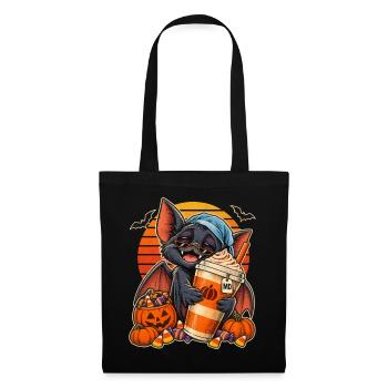 Halloween Fledermaus mit Kürbis-Kaffee - Stoffbeutel - Schwarz - Vorne