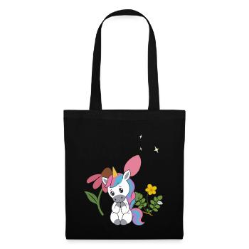 Einhorn Blumen Kinder fantasievoll Sonnenhut - Stoffbeutel - Schwarz - Vorne
