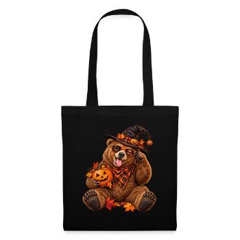 Herbst-Halloween-Bär mit Kürbissen - Stoffbeutel - Schwarz - Vorne
