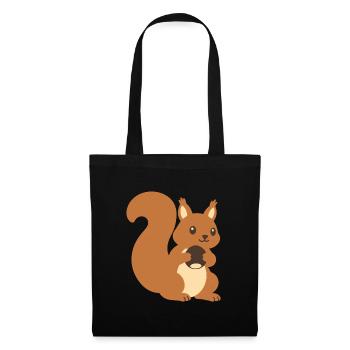 Eichhörnchen Haselnuss Illustration Geschenkidee - Stoffbeutel - Schwarz - Vorne