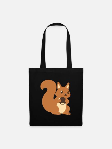 Eichhörnchen Haselnuss Illustration Geschenkidee - Stoffbeutel - Schwarz