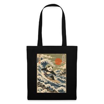 Panda, Surfen, Japanisch, Surfer, Pandabär - Stoffbeutel - Schwarz - Vorne
