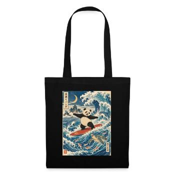 Panda, Surfen, Japanisch, Surfer, Pandabär - Stoffbeutel - Schwarz - Vorne