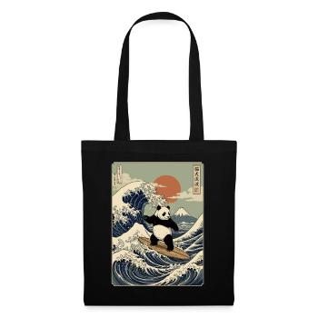 Panda, Surfen, Japanisch, Surfer, Pandabär - Stoffbeutel - Schwarz - Vorne