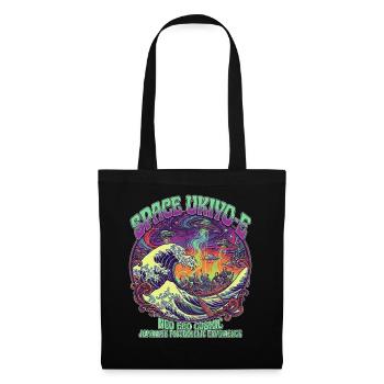Hokusai Great Wave & UFO Psychedelic Cosmic Ukiyoe - Stoffbeutel - Schwarz - Vorne