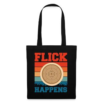 Flick Happens – Lustiges Crokinole Brettspiel - Stoffbeutel - Schwarz - Vorne