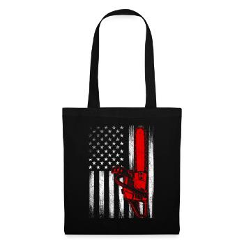 US Flag Chainsaw – Patriotischer Baumpfleger und Baumchirurg - Stoffbeutel - Schwarz - Vorne