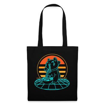 Katze Ramen Retro - Stoffbeutel - Schwarz - Vorne