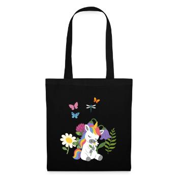 Gänseblümchen Blumen Kinder Einhorn Kinderdesign - Stoffbeutel - Schwarz - Vorne