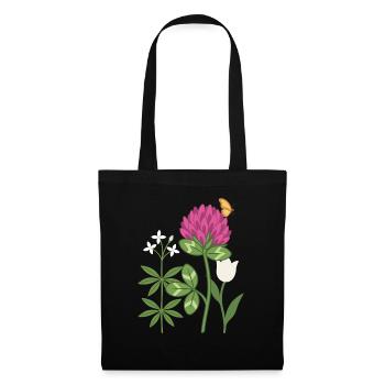 Tulpe Blumen Waldmeister Rotklee floral Zeichnung - Stoffbeutel - Schwarz - Vorne
