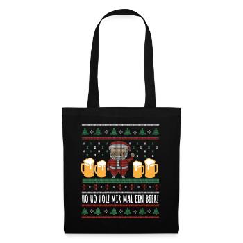 Ho Ho Hol! Weihnachtsmann mit vier Bierkrügen - Stoffbeutel - Schwarz - Vorne