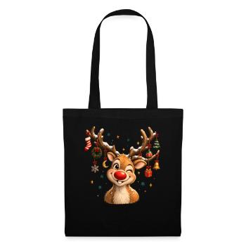 Vintage Christmas Reindeer, Cute Retro Reindeer - Stoffbeutel - Schwarz - Vorne